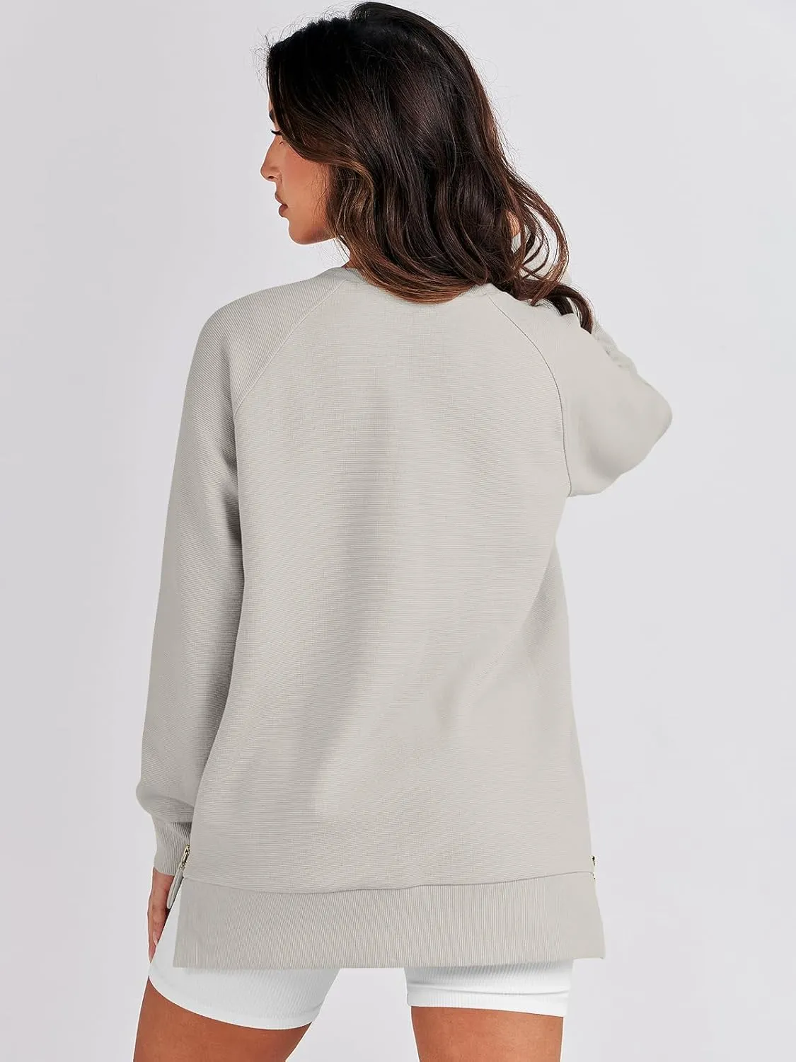 ANRABESS Women's Oversized Sweatshirts Crewneck Long Sleeve Tunic Pollover Shirts Side Zipper Hoodies 2025 Fall Clothes