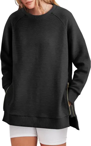 ANRABESS Women's Oversized Sweatshirts Crewneck Long Sleeve Tunic Pollover Shirts Side Zipper Hoodies 2025 Fall Clothes
