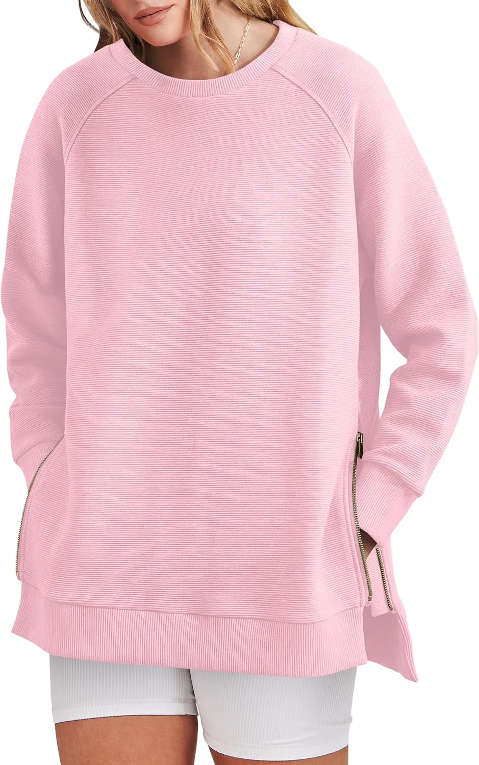 ANRABESS Women's Oversized Sweatshirts Crewneck Long Sleeve Tunic Pollover Shirts Side Zipper Hoodies 2025 Fall Clothes