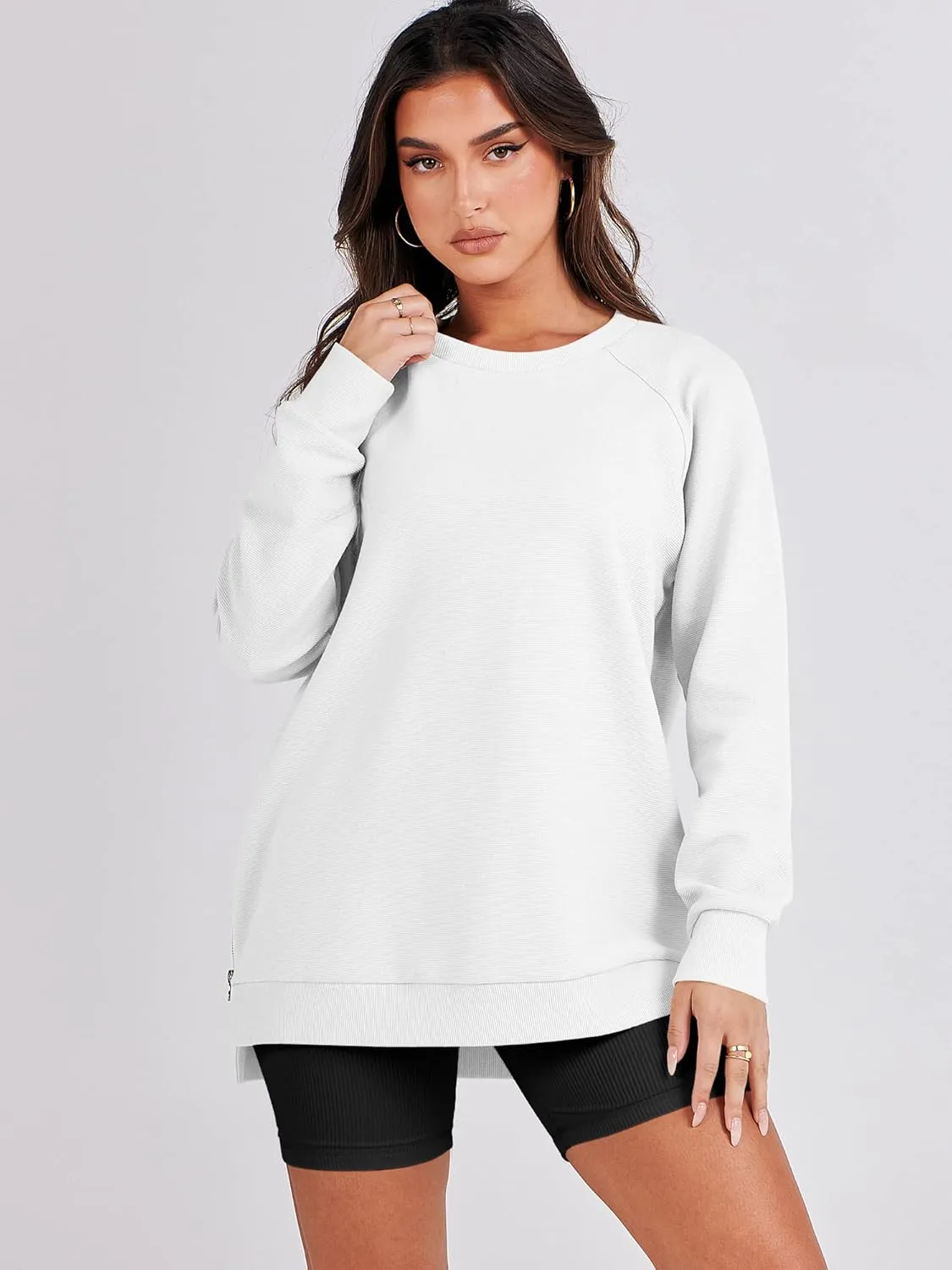 ANRABESS Women's Oversized Sweatshirts Crewneck Long Sleeve Tunic Pollover Shirts Side Zipper Hoodies 2025 Fall Clothes