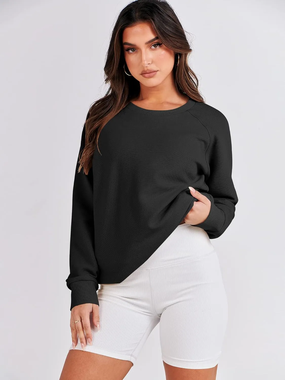 ANRABESS Women's Oversized Sweatshirts Crewneck Long Sleeve Tunic Pollover Shirts Side Zipper Hoodies 2025 Fall Clothes