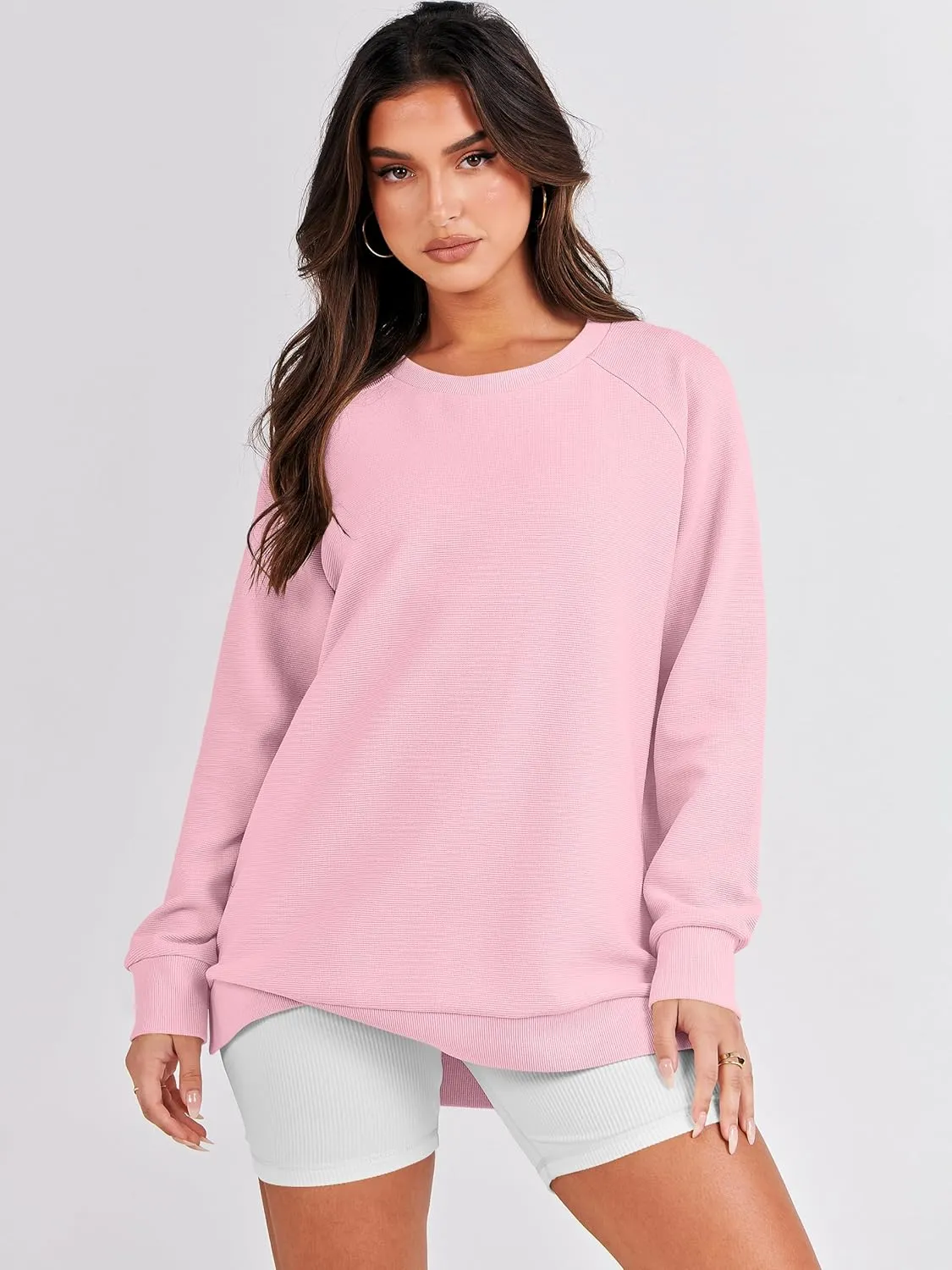 ANRABESS Women's Oversized Sweatshirts Crewneck Long Sleeve Tunic Pollover Shirts Side Zipper Hoodies 2025 Fall Clothes