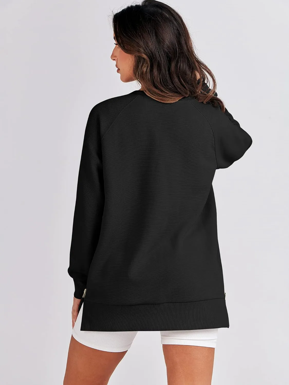 ANRABESS Women's Oversized Sweatshirts Crewneck Long Sleeve Tunic Pollover Shirts Side Zipper Hoodies 2025 Fall Clothes