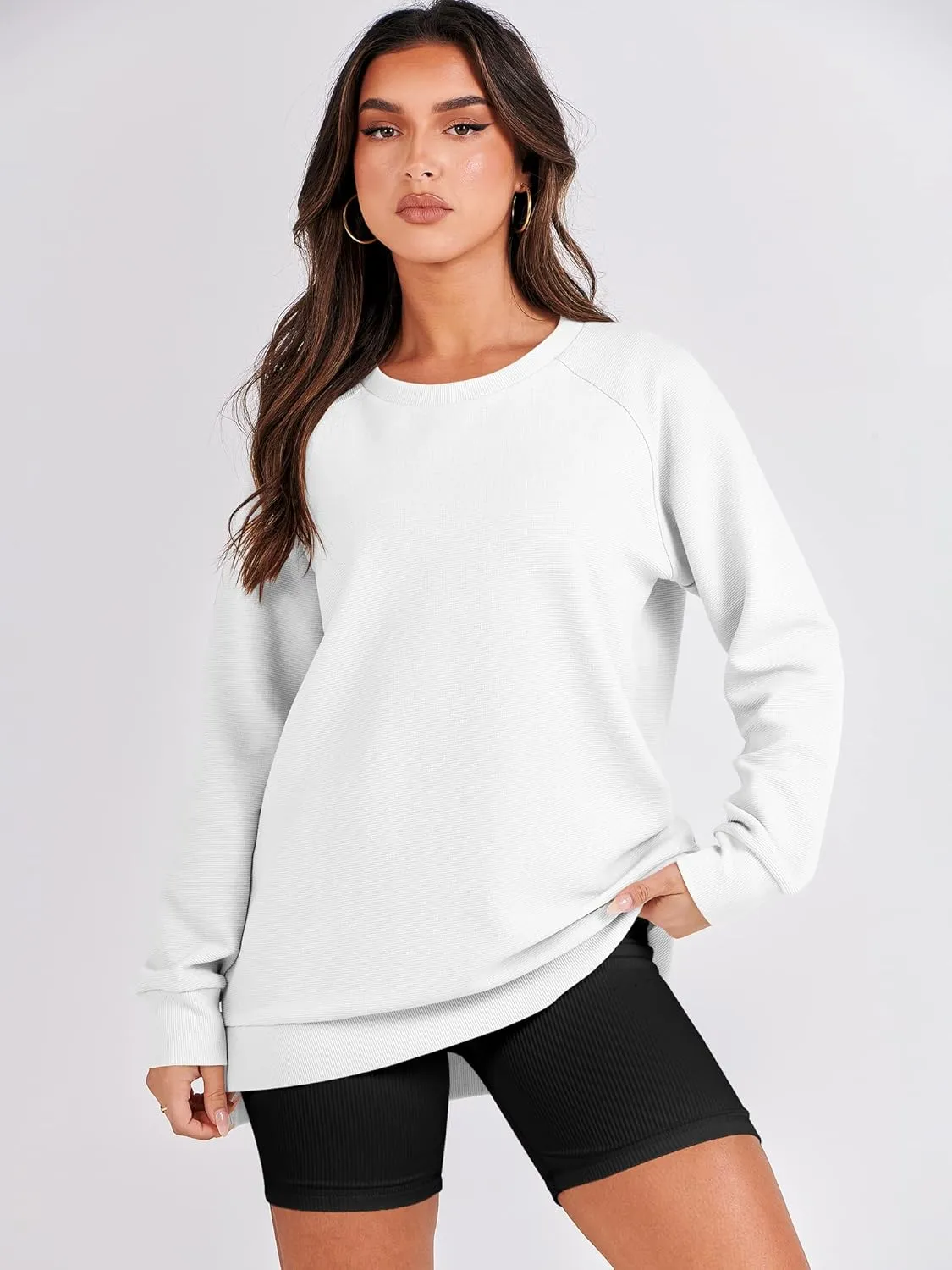 ANRABESS Women's Oversized Sweatshirts Crewneck Long Sleeve Tunic Pollover Shirts Side Zipper Hoodies 2025 Fall Clothes
