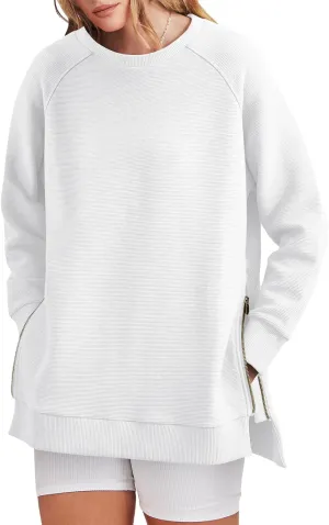 ANRABESS Women's Oversized Sweatshirts Crewneck Long Sleeve Tunic Pollover Shirts Side Zipper Hoodies 2025 Fall Clothes
