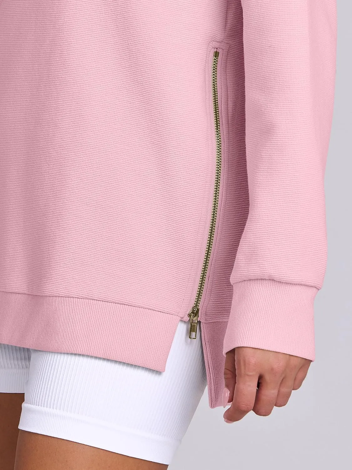 ANRABESS Women's Oversized Sweatshirts Crewneck Long Sleeve Tunic Pollover Shirts Side Zipper Hoodies 2025 Fall Clothes