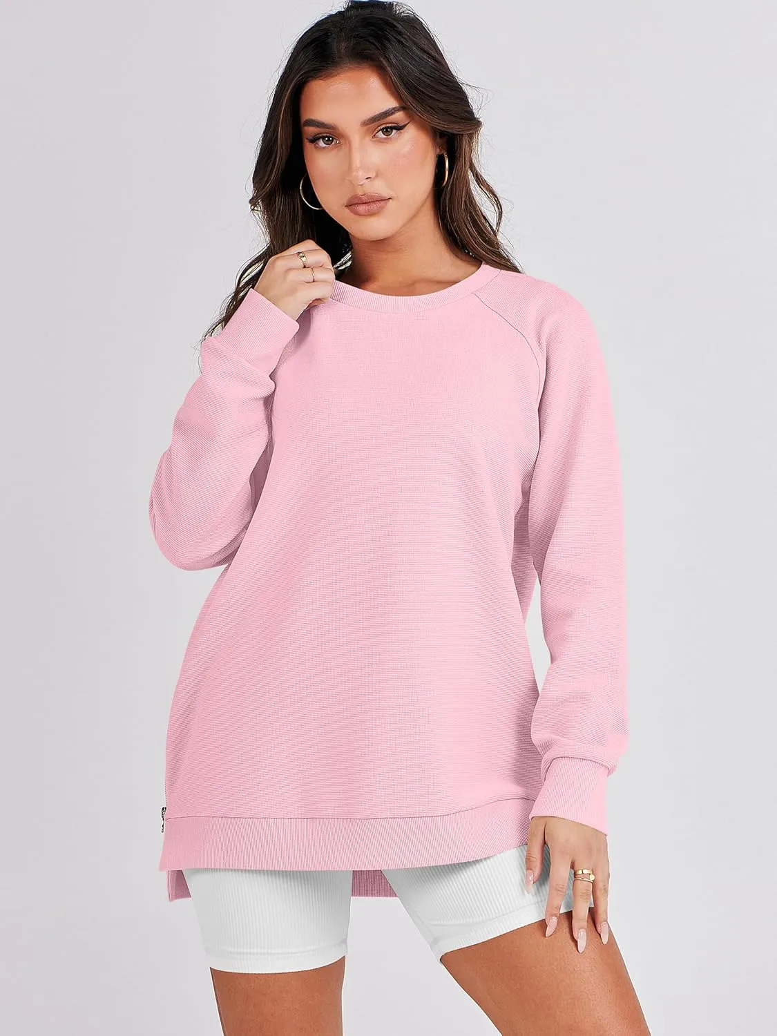 ANRABESS Women's Oversized Sweatshirts Crewneck Long Sleeve Tunic Pollover Shirts Side Zipper Hoodies 2025 Fall Clothes