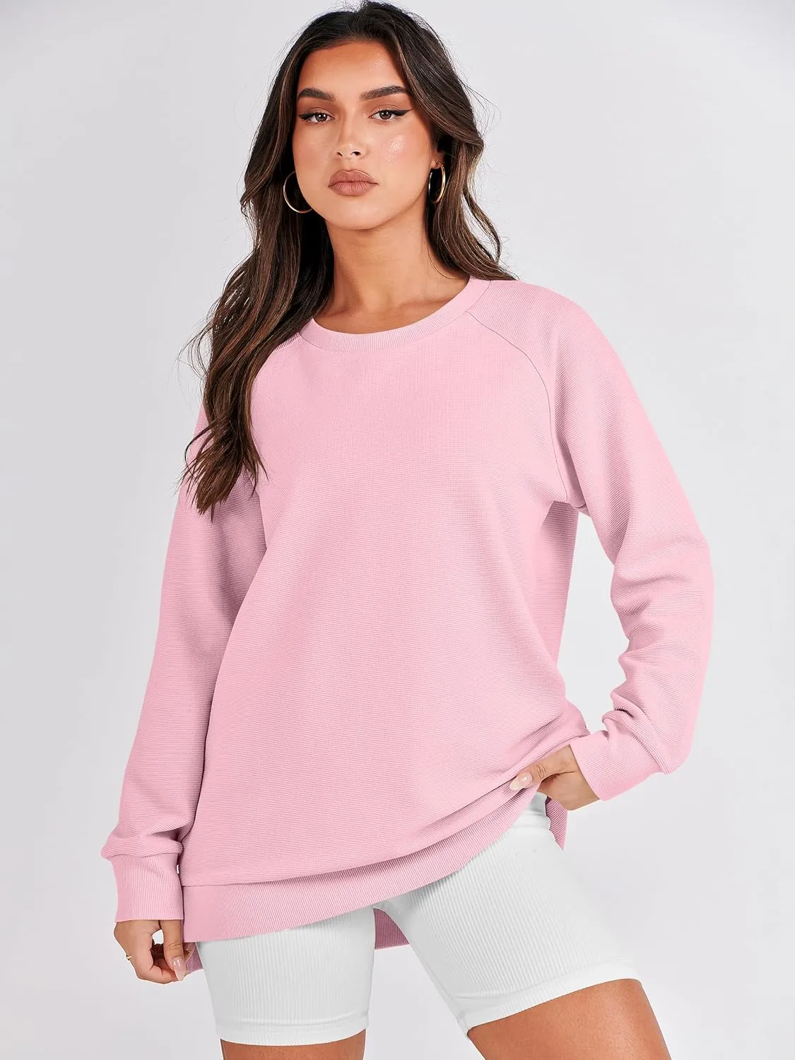 ANRABESS Women's Oversized Sweatshirts Crewneck Long Sleeve Tunic Pollover Shirts Side Zipper Hoodies 2025 Fall Clothes