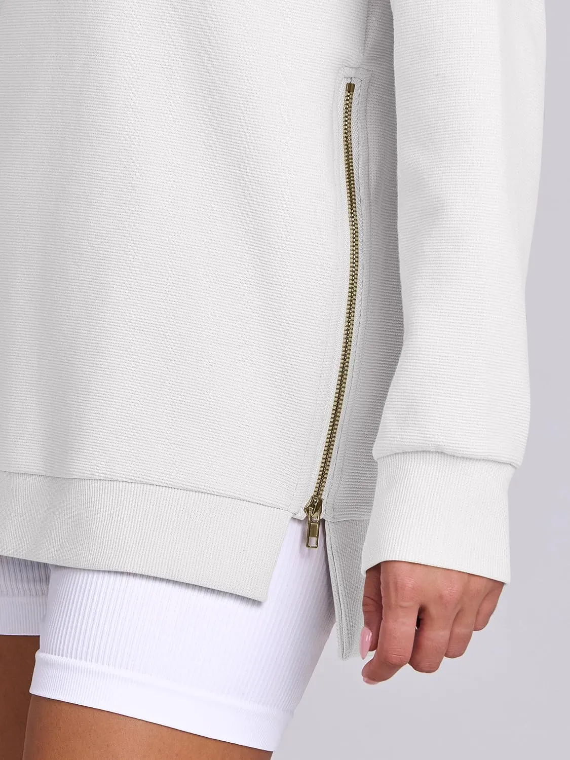 ANRABESS Women's Oversized Sweatshirts Crewneck Long Sleeve Tunic Pollover Shirts Side Zipper Hoodies 2025 Fall Clothes