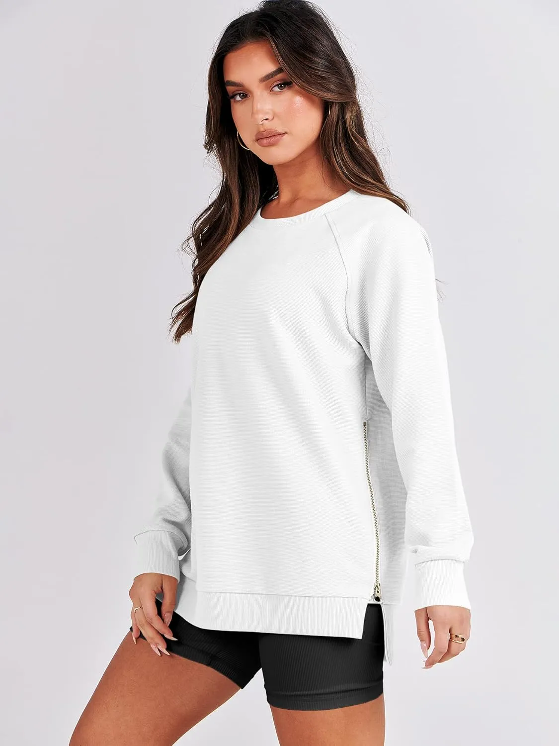 ANRABESS Women's Oversized Sweatshirts Crewneck Long Sleeve Tunic Pollover Shirts Side Zipper Hoodies 2025 Fall Clothes