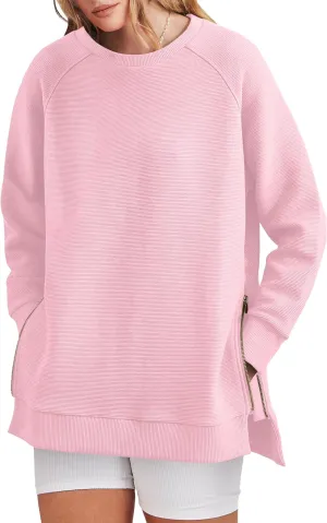ANRABESS Women's Oversized Sweatshirts Crewneck Long Sleeve Tunic Pollover Shirts Side Zipper Hoodies 2025 Fall Clothes