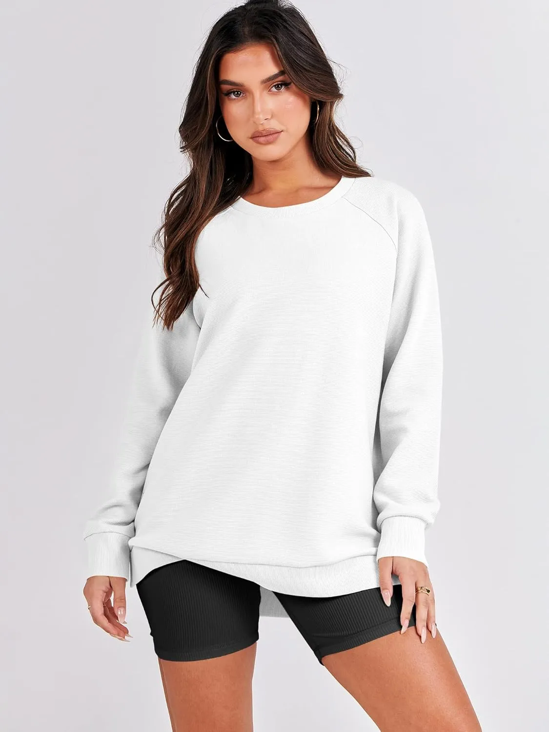 ANRABESS Women's Oversized Sweatshirts Crewneck Long Sleeve Tunic Pollover Shirts Side Zipper Hoodies 2025 Fall Clothes