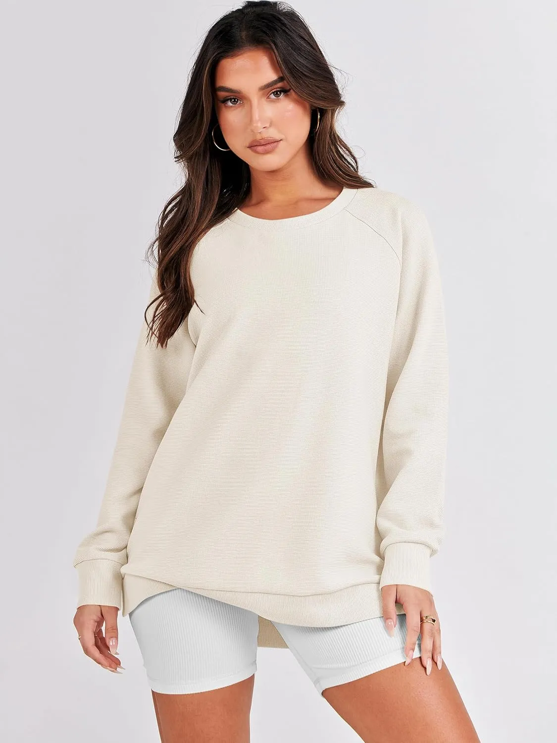 ANRABESS Women's Oversized Sweatshirts Crewneck Long Sleeve Tunic Pollover Shirts Side Zipper Hoodies 2025 Fall Clothes