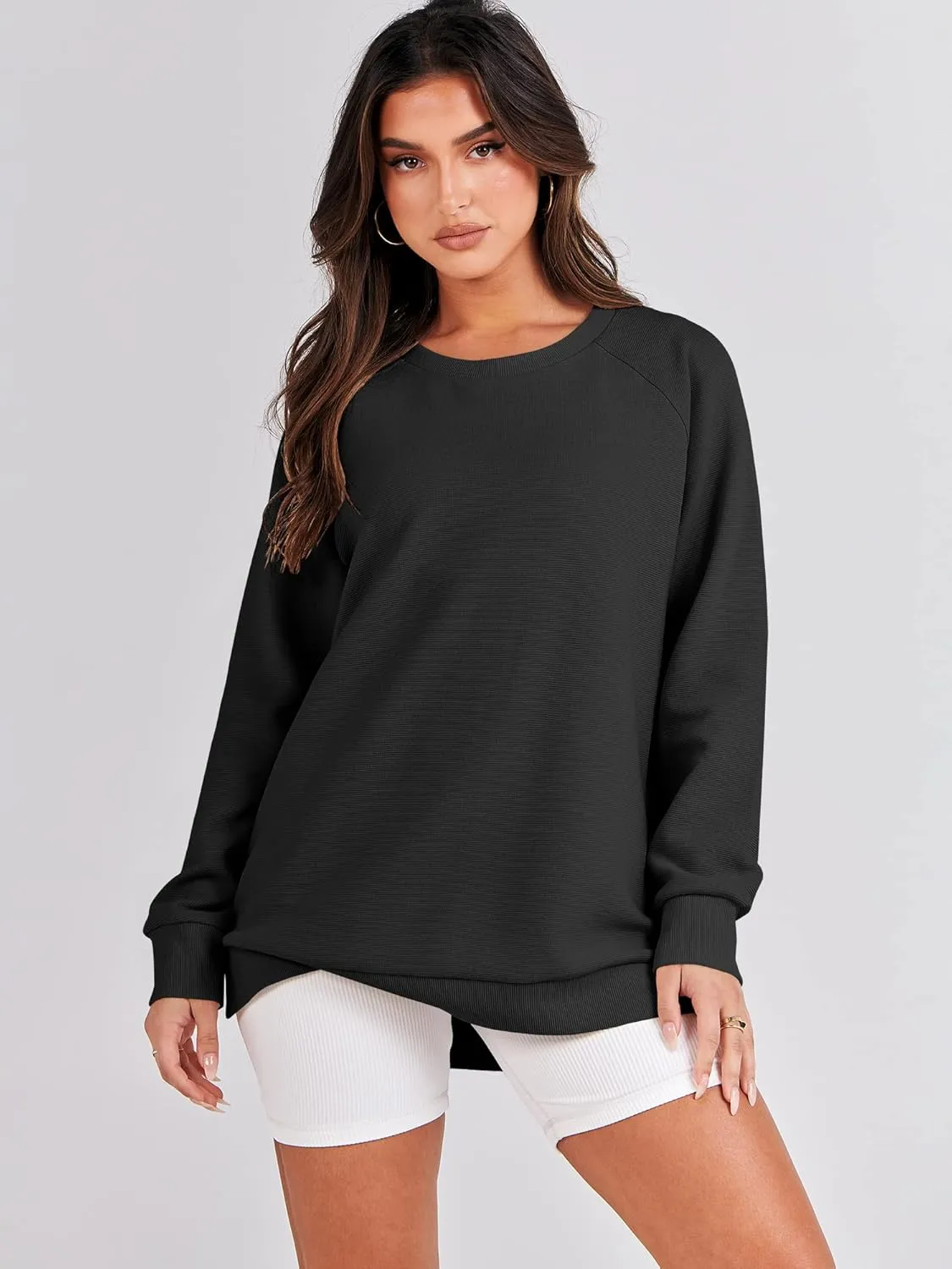 ANRABESS Women's Oversized Sweatshirts Crewneck Long Sleeve Tunic Pollover Shirts Side Zipper Hoodies 2025 Fall Clothes