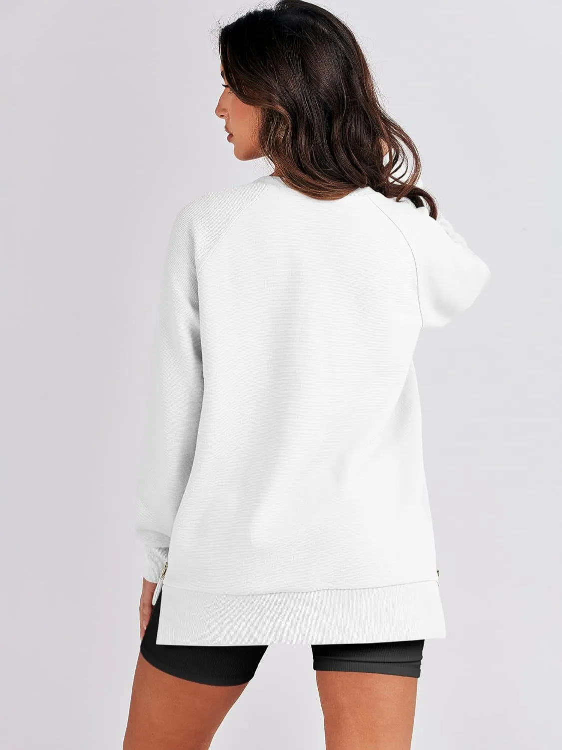 ANRABESS Women's Oversized Sweatshirts Crewneck Long Sleeve Tunic Pollover Shirts Side Zipper Hoodies 2025 Fall Clothes