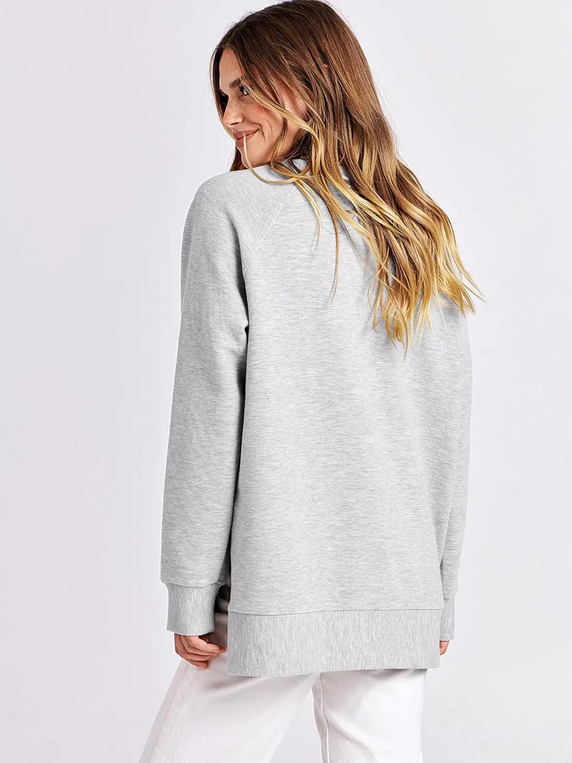 ANRABESS Women's Oversized Sweatshirts Crewneck Long Sleeve Tunic Pollover Shirts Side Zipper Hoodies 2025 Fall Clothes