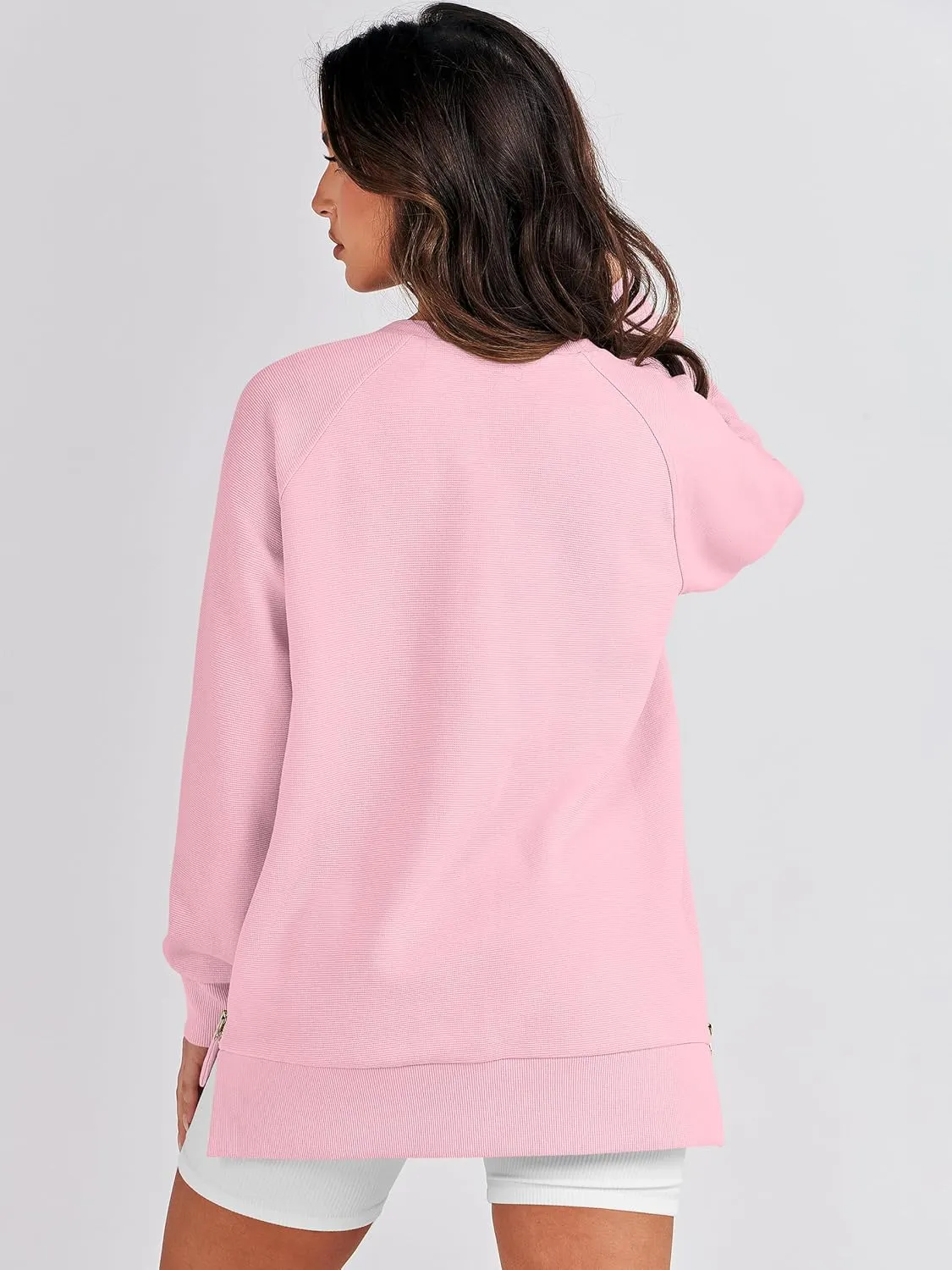 ANRABESS Women's Oversized Sweatshirts Crewneck Long Sleeve Tunic Pollover Shirts Side Zipper Hoodies 2025 Fall Clothes