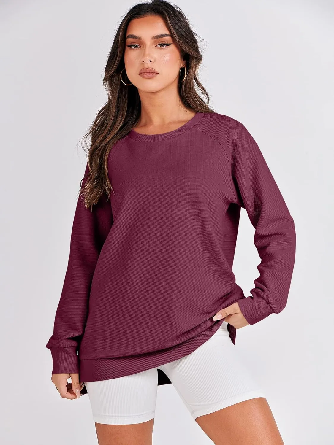 ANRABESS Women's Oversized Sweatshirts Crewneck Long Sleeve Tunic Pullover Shirts Side Zipper Hoodies 2025 Fall Clothes