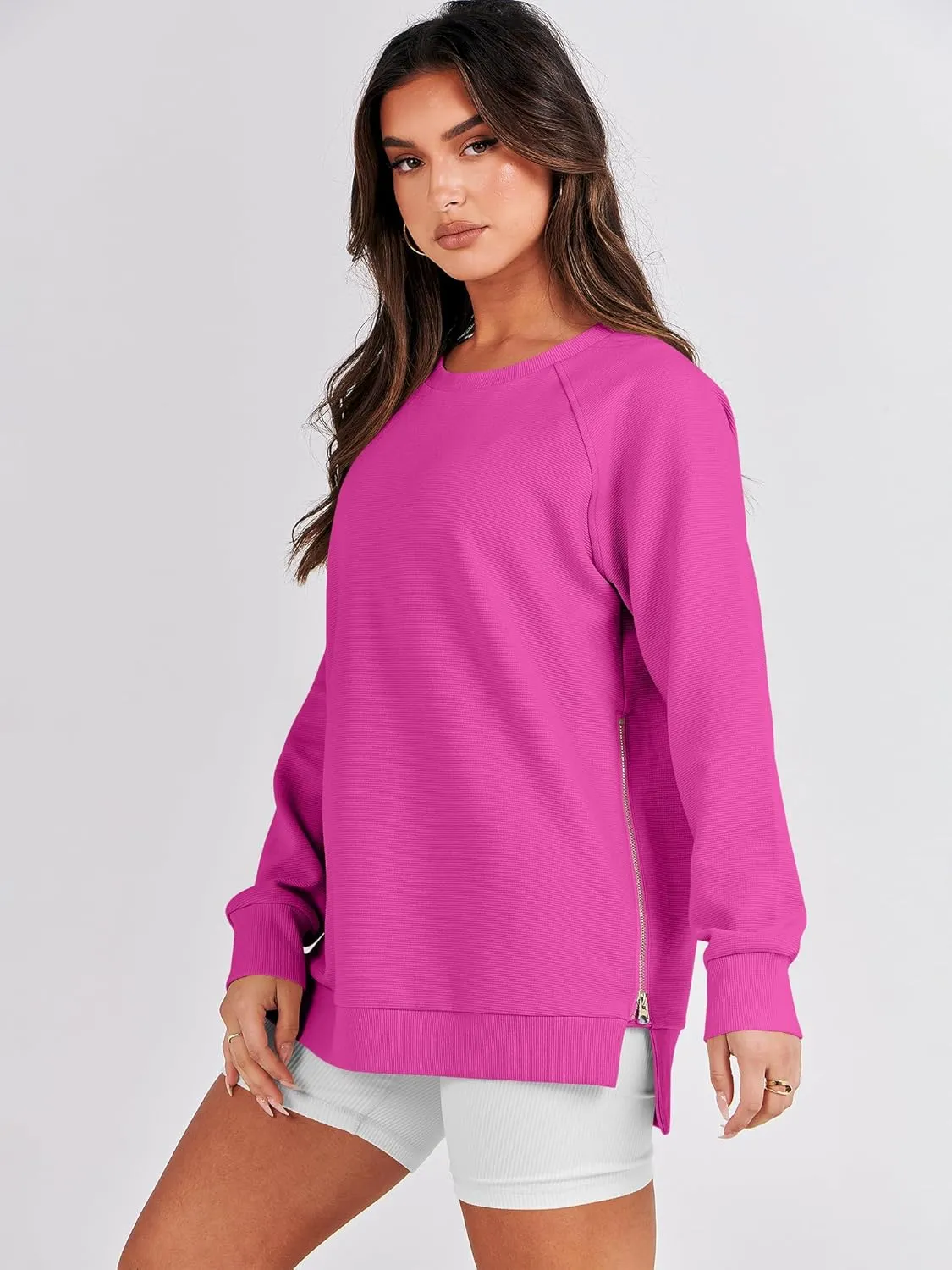 ANRABESS Women's Oversized Sweatshirts Crewneck Long Sleeve Tunic Pullover Shirts Side Zipper Hoodies 2025 Fall Clothes