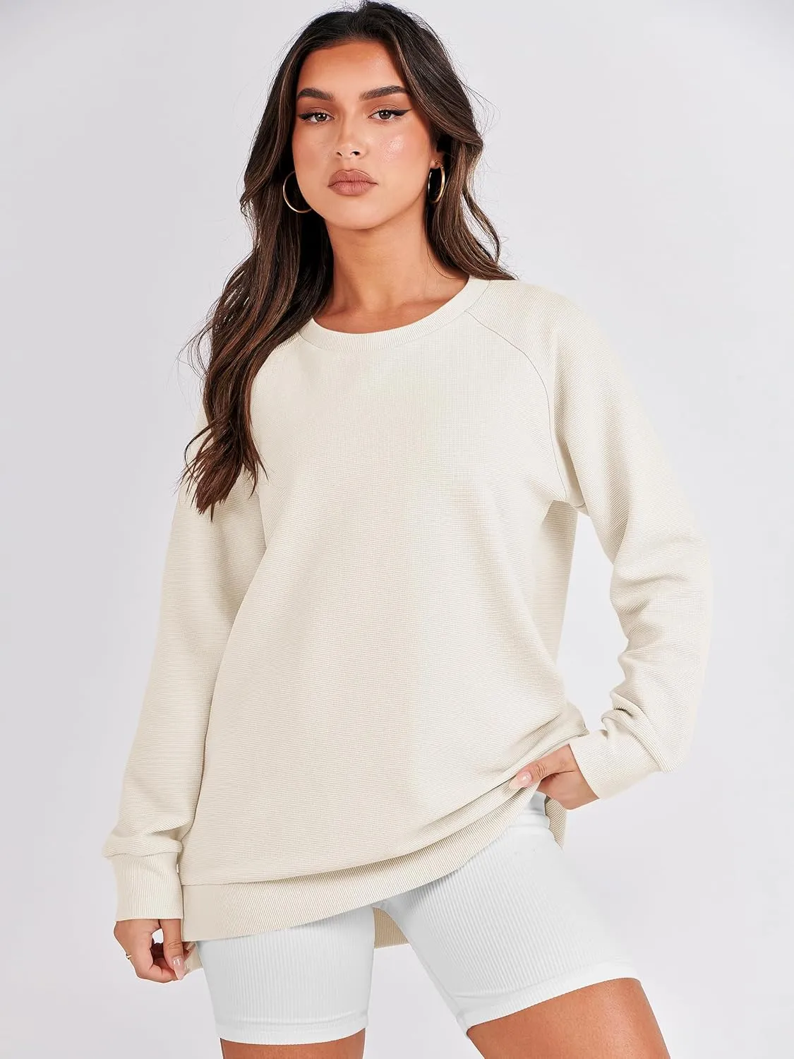 ANRABESS Women's Oversized Sweatshirts Crewneck Long Sleeve Tunic Pullover Shirts Side Zipper Hoodies 2025 Fall Clothes