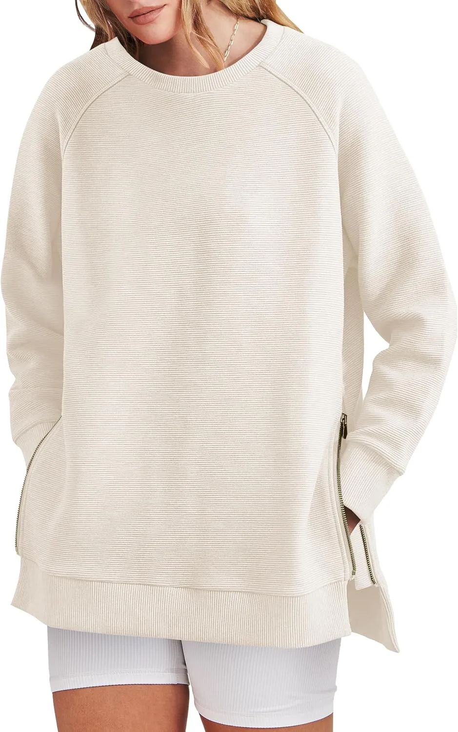 ANRABESS Women's Oversized Sweatshirts Crewneck Long Sleeve Tunic Pullover Shirts Side Zipper Hoodies 2025 Fall Clothes