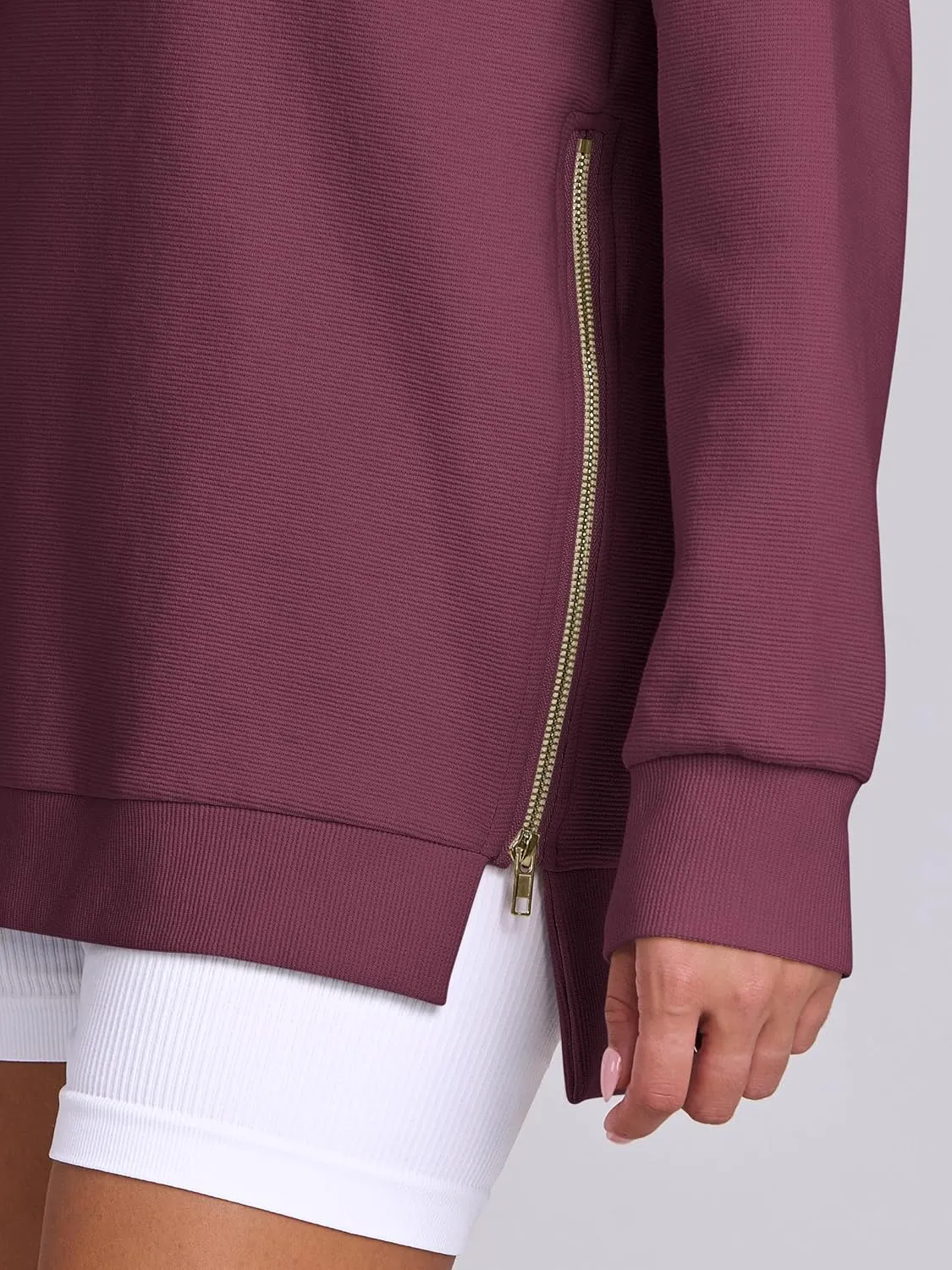 ANRABESS Women's Oversized Sweatshirts Crewneck Long Sleeve Tunic Pullover Shirts Side Zipper Hoodies 2025 Fall Clothes