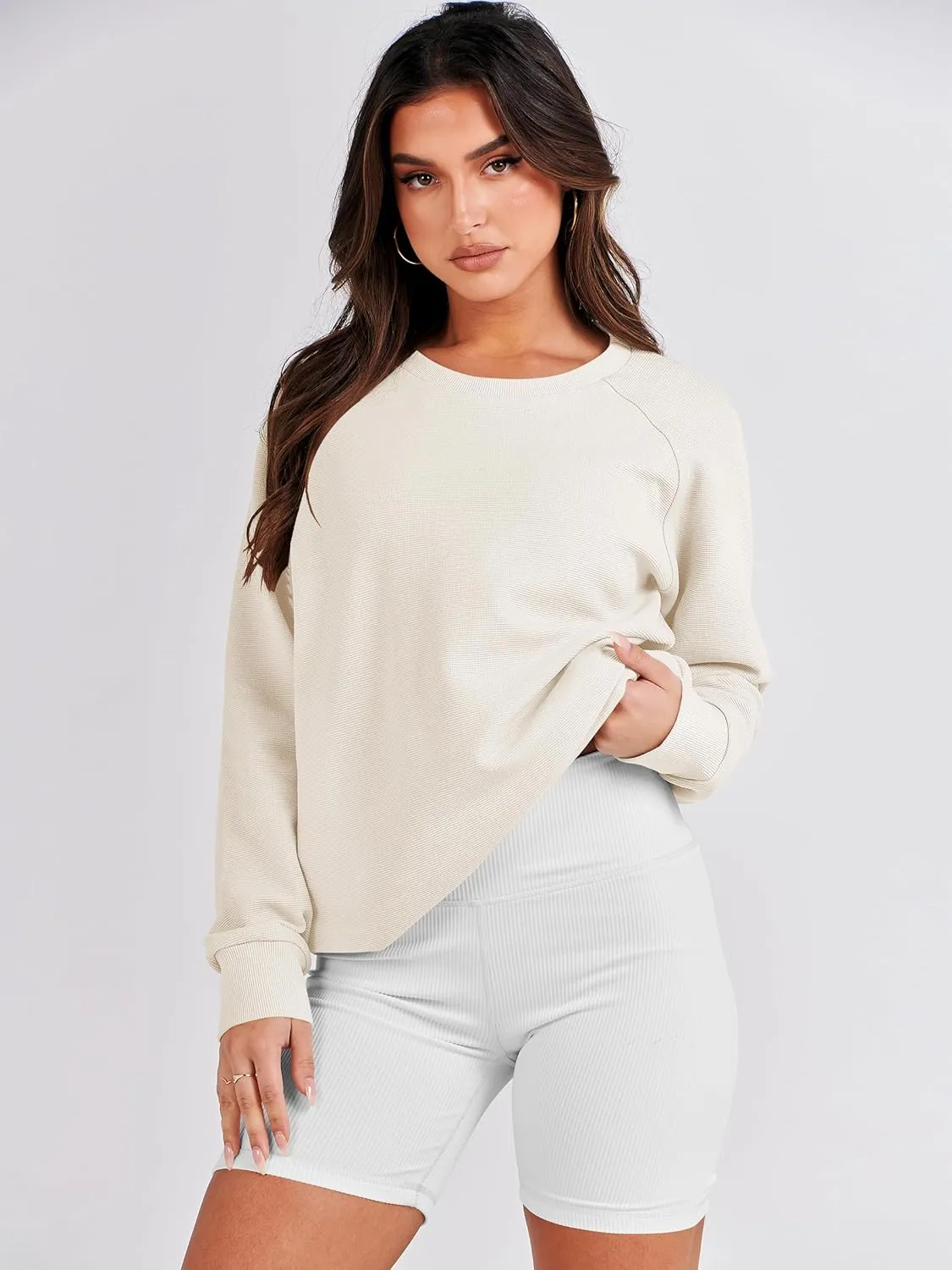 ANRABESS Women's Oversized Sweatshirts Crewneck Long Sleeve Tunic Pullover Shirts Side Zipper Hoodies 2025 Fall Clothes