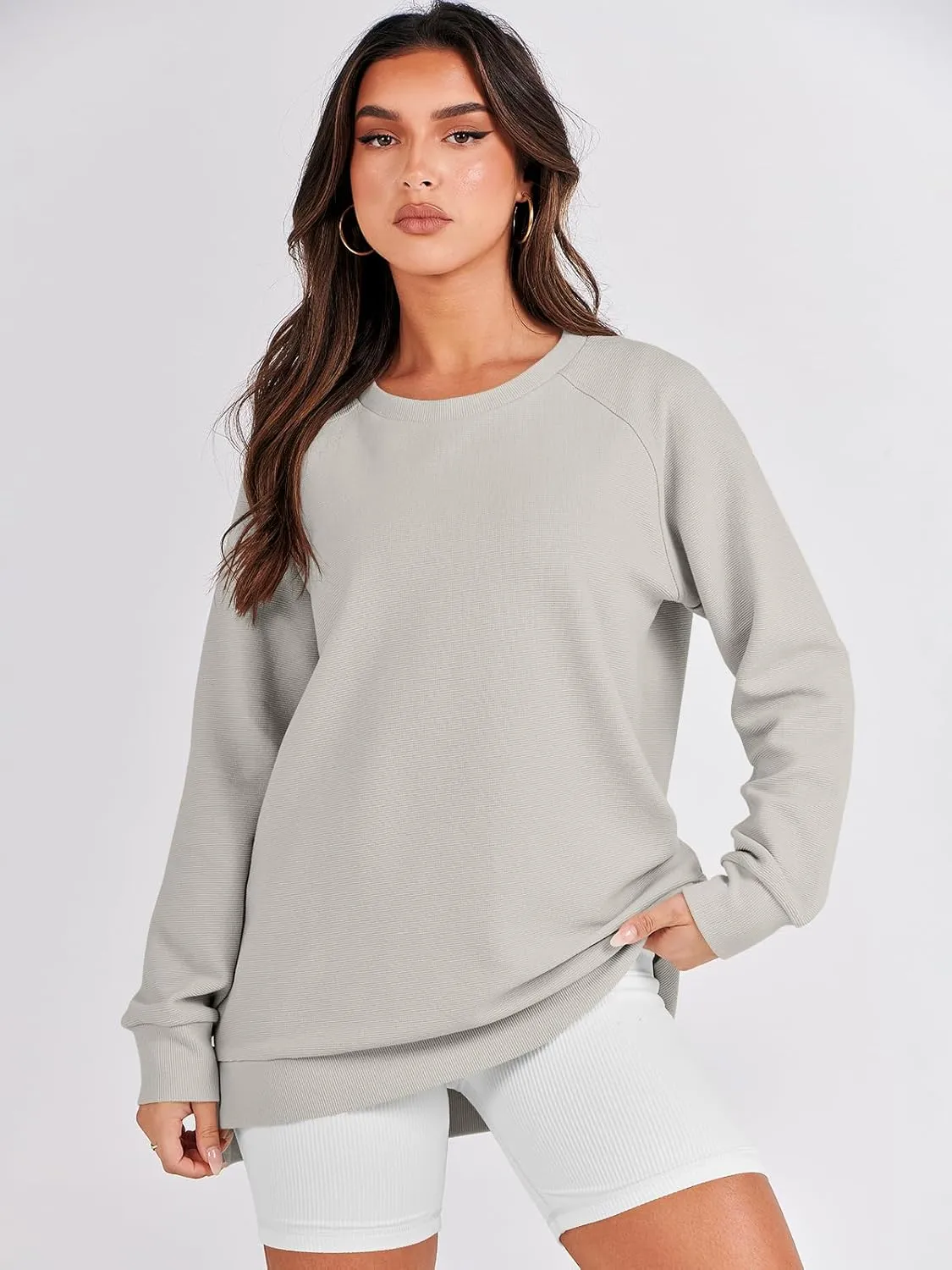 ANRABESS Women's Oversized Sweatshirts Crewneck Long Sleeve Tunic Pullover Shirts Side Zipper Hoodies 2025 Fall Clothes