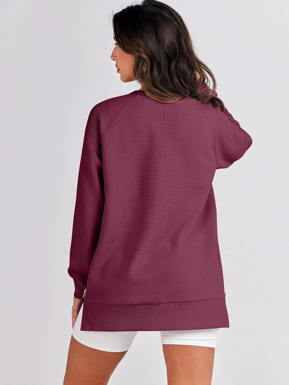 ANRABESS Women's Oversized Sweatshirts Crewneck Long Sleeve Tunic Pullover Shirts Side Zipper Hoodies 2025 Fall Clothes