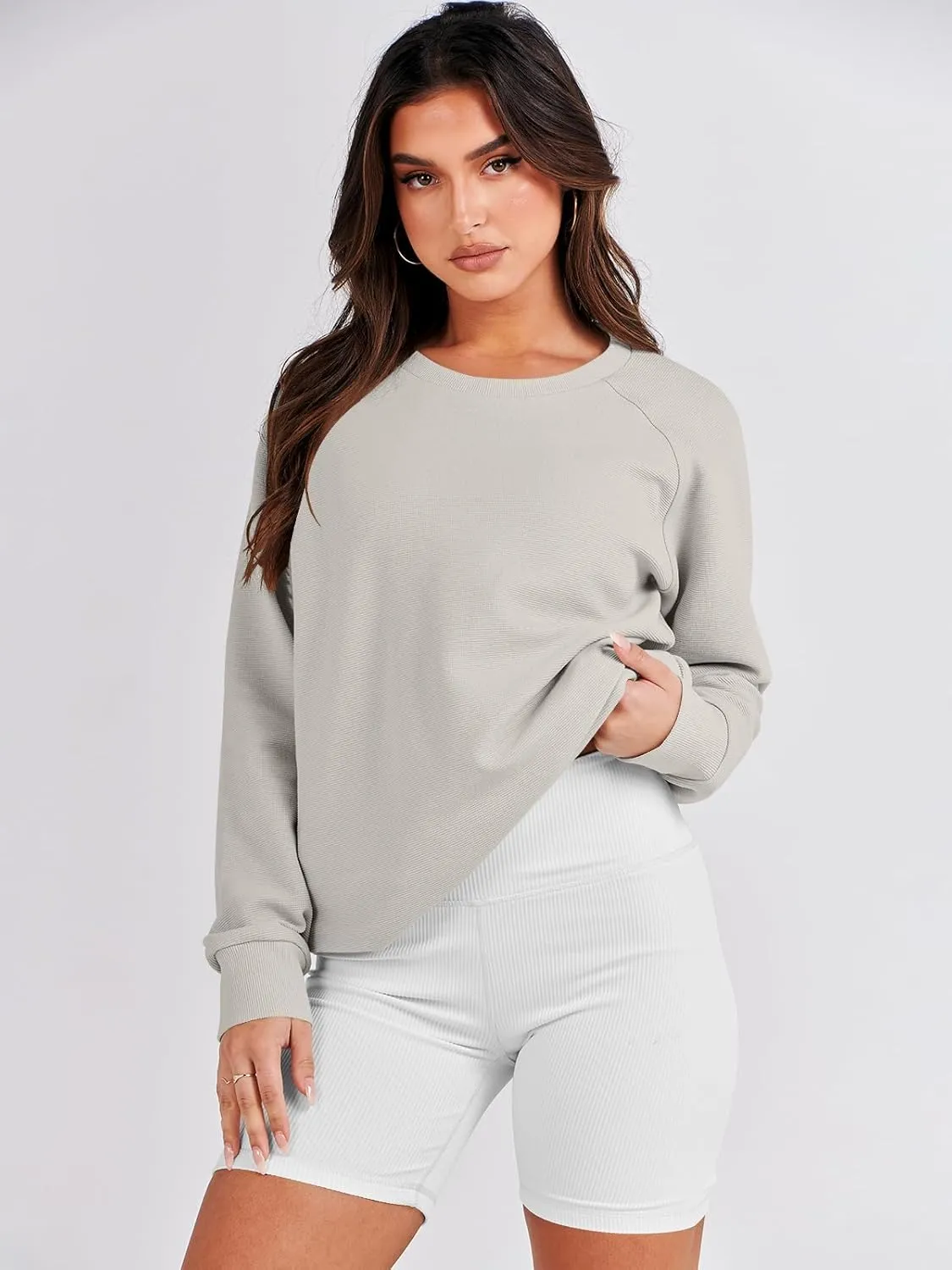 ANRABESS Women's Oversized Sweatshirts Crewneck Long Sleeve Tunic Pullover Shirts Side Zipper Hoodies 2025 Fall Clothes