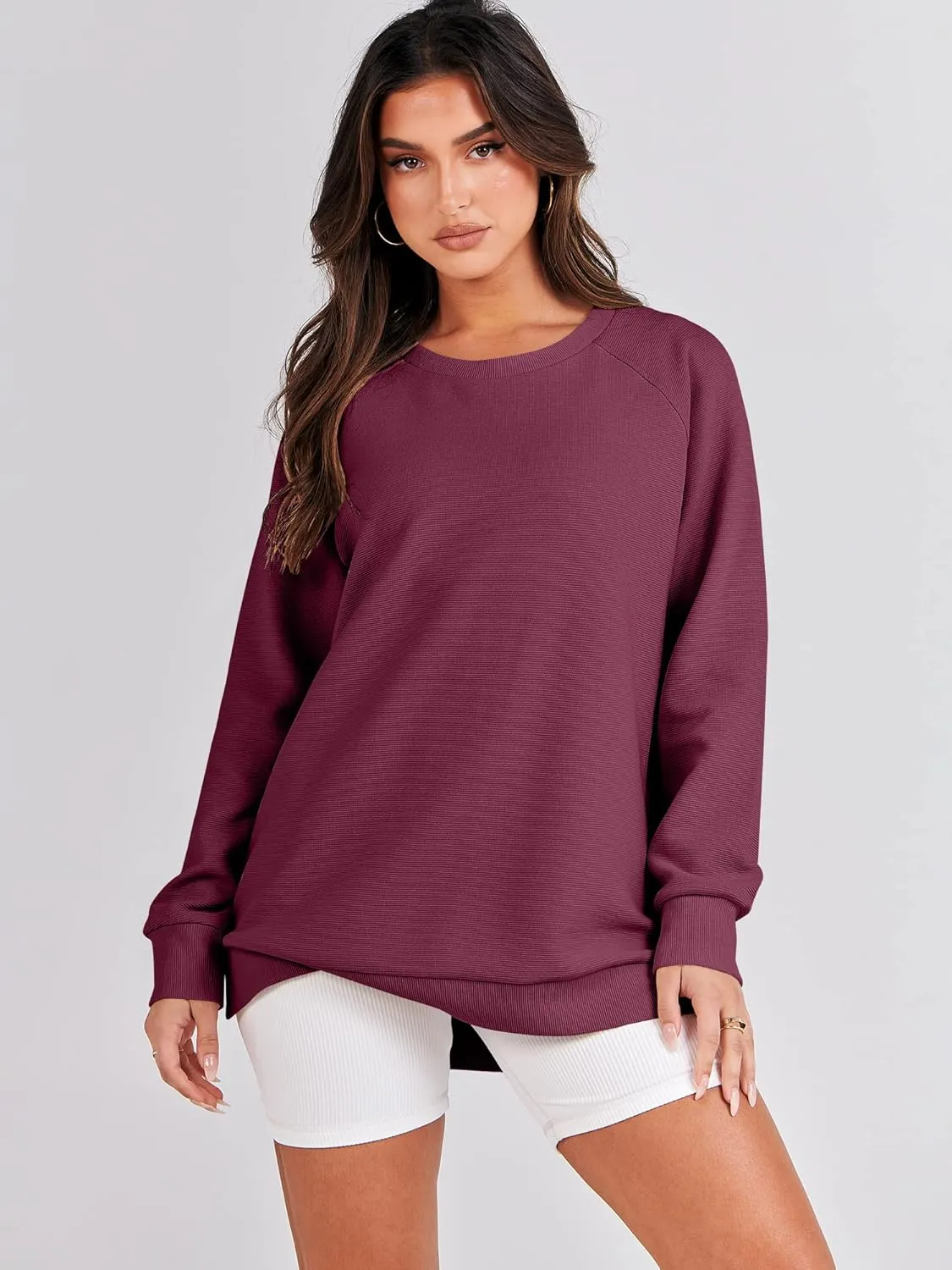 ANRABESS Women's Oversized Sweatshirts Crewneck Long Sleeve Tunic Pullover Shirts Side Zipper Hoodies 2025 Fall Clothes