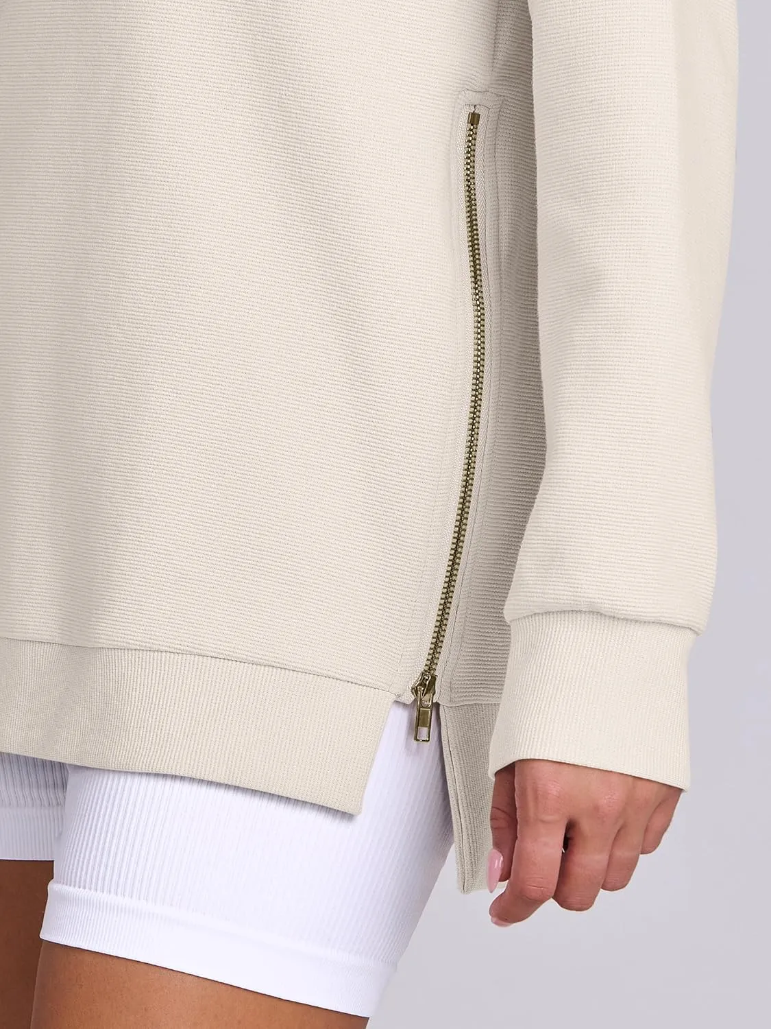 ANRABESS Women's Oversized Sweatshirts Crewneck Long Sleeve Tunic Pullover Shirts Side Zipper Hoodies 2025 Fall Clothes