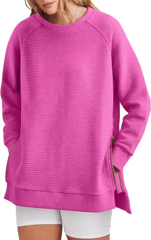 ANRABESS Women's Oversized Sweatshirts Crewneck Long Sleeve Tunic Pullover Shirts Side Zipper Hoodies 2025 Fall Clothes