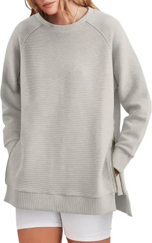 ANRABESS Women's Oversized Sweatshirts Crewneck Long Sleeve Tunic Pullover Shirts Side Zipper Hoodies 2025 Fall Clothes