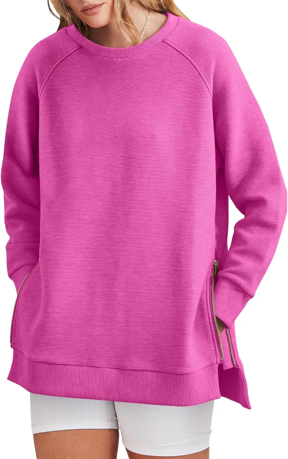 ANRABESS Women's Oversized Sweatshirts Crewneck Long Sleeve Tunic Pullover Shirts Side Zipper Hoodies 2025 Fall Clothes