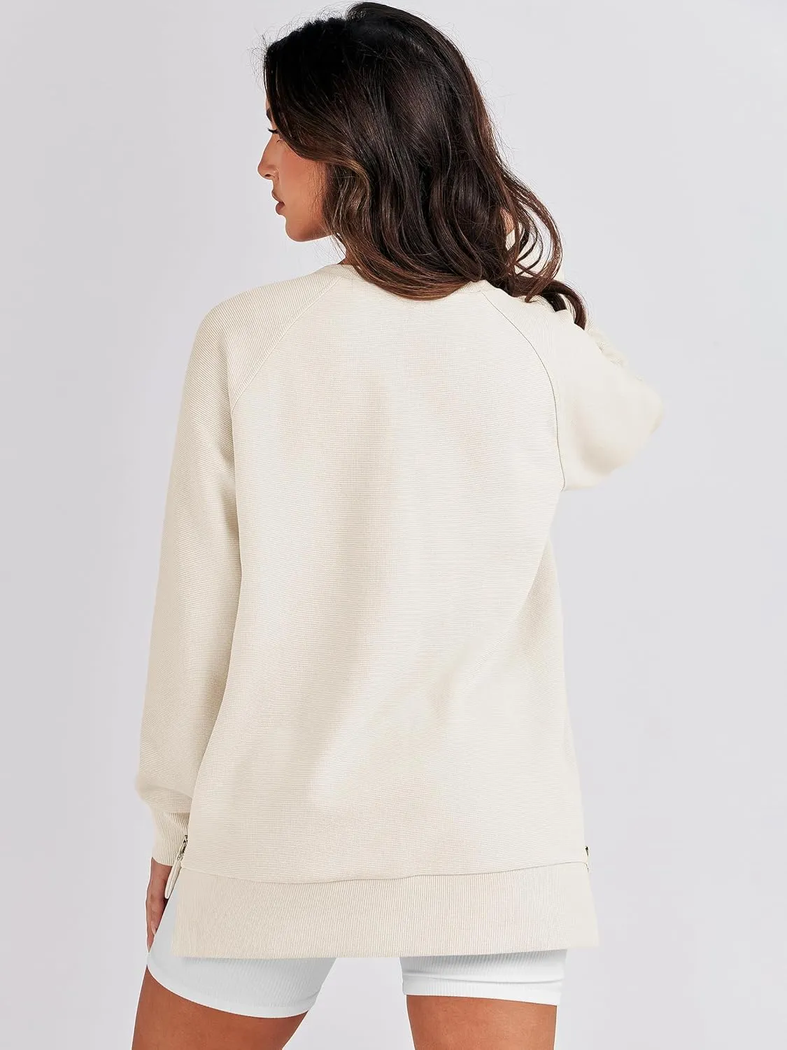 ANRABESS Women's Oversized Sweatshirts Crewneck Long Sleeve Tunic Pullover Shirts Side Zipper Hoodies 2025 Fall Clothes
