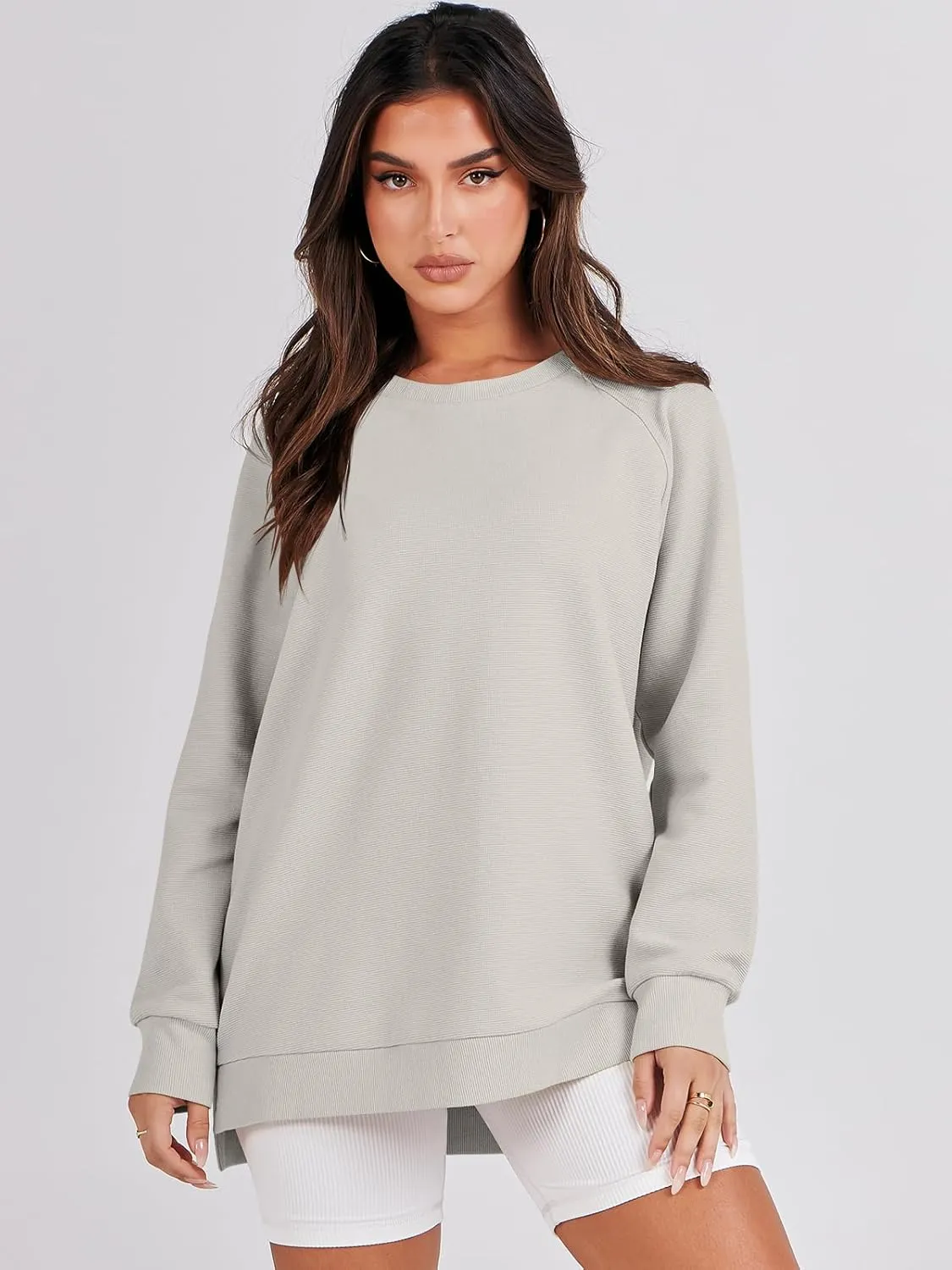 ANRABESS Women's Oversized Sweatshirts Crewneck Long Sleeve Tunic Pullover Shirts Side Zipper Hoodies 2025 Fall Clothes