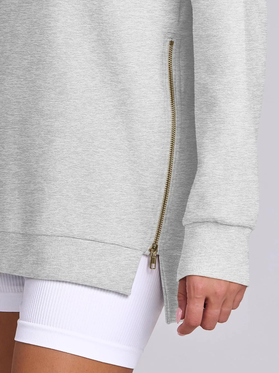 ANRABESS Women's Oversized Sweatshirts Crewneck Long Sleeve Tunic Pullover Shirts Side Zipper Hoodies 2025 Fall Clothes