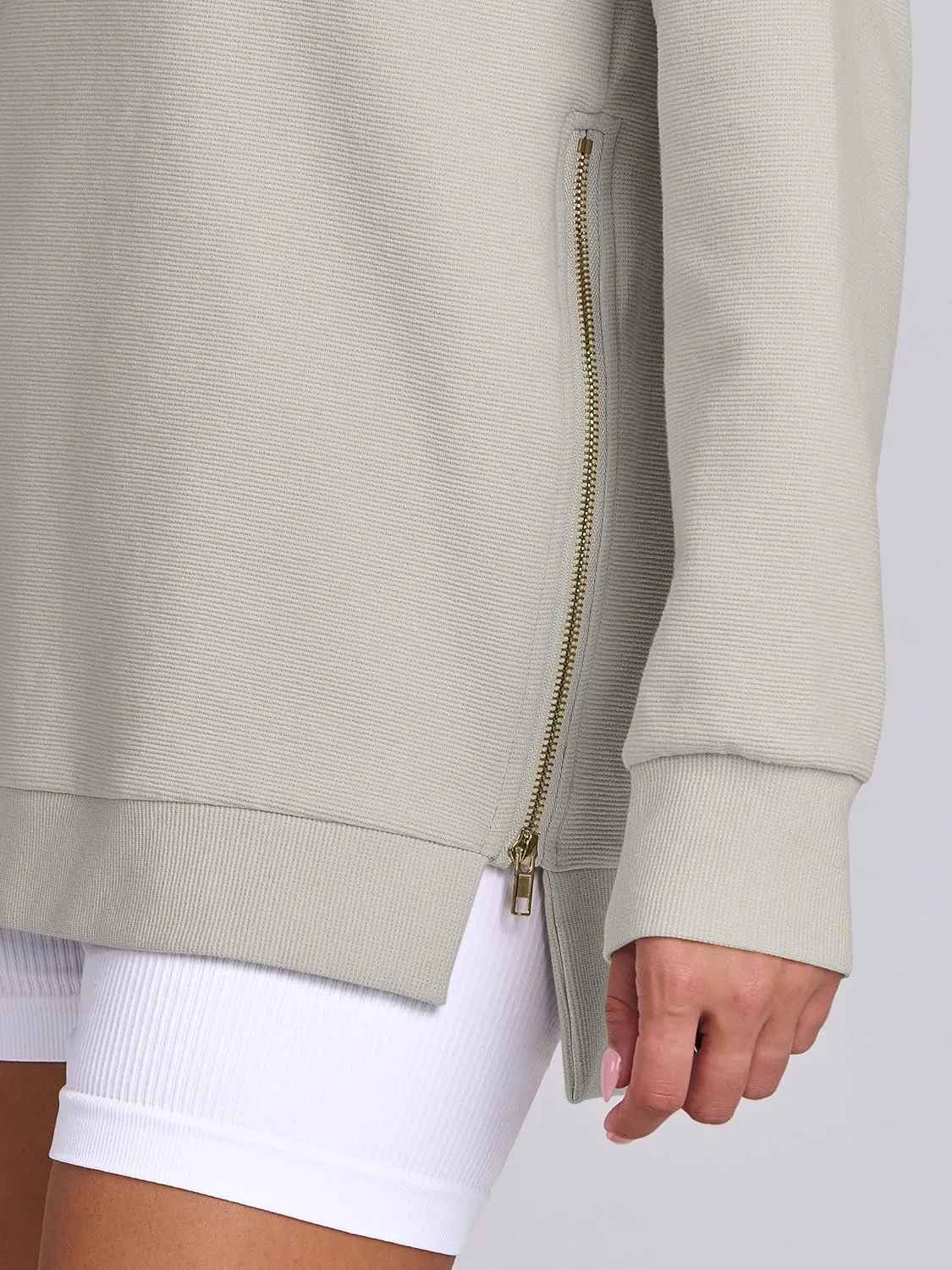 ANRABESS Women's Oversized Sweatshirts Crewneck Long Sleeve Tunic Pullover Shirts Side Zipper Hoodies 2025 Fall Clothes