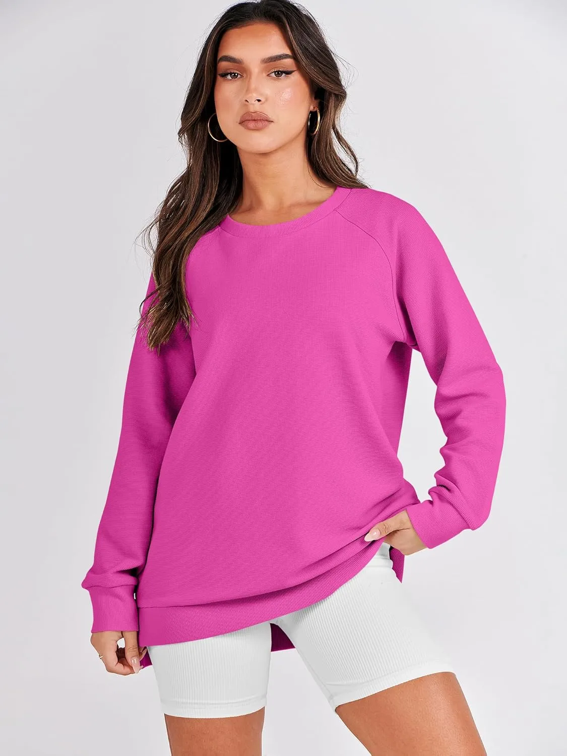 ANRABESS Women's Oversized Sweatshirts Crewneck Long Sleeve Tunic Pullover Shirts Side Zipper Hoodies 2025 Fall Clothes
