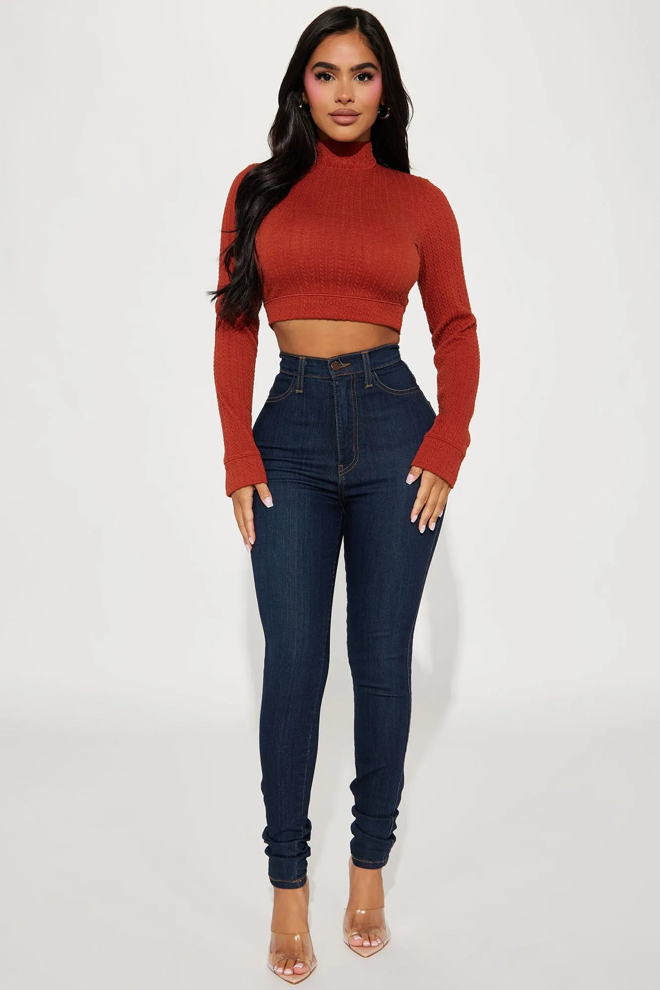 Autumn Long Sleeve Crop Top - Rust