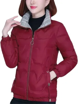 Autumn Winter Warm Cotton Coat Womens Windproof Stand-Up Collar Down Cotton Jacket Padded Puffer Parkas
