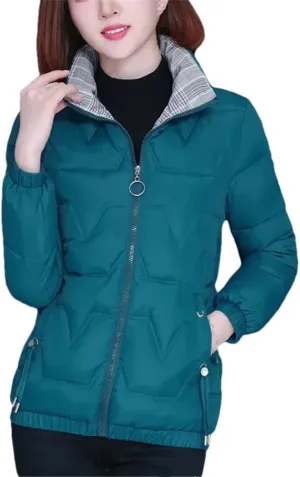 Autumn Winter Warm Cotton Coat Womens Windproof Stand-Up Collar Down Cotton Jacket Padded Puffer Parkas