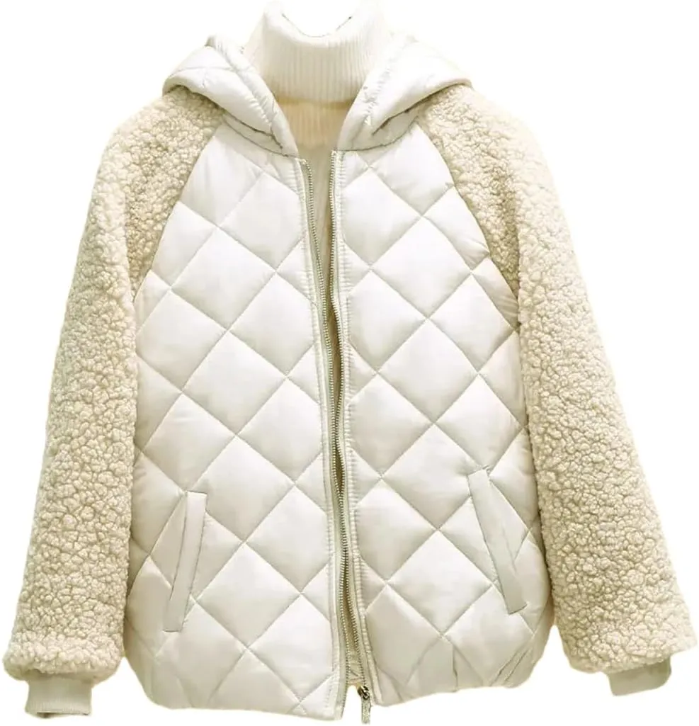 Autumn Winter Women's Cotton Coat Hooded Loose Imitation Lamb Wool Padded Jacket Thin Cotton Short Coat