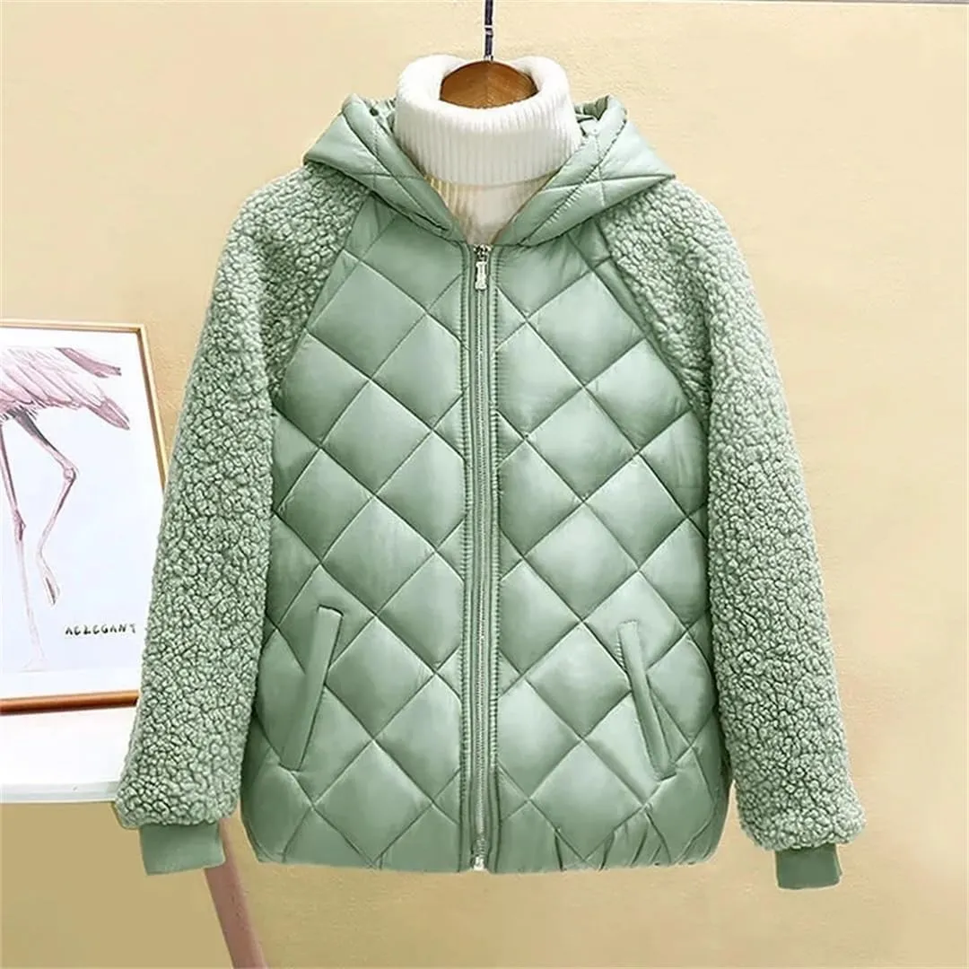 Autumn Winter Women's Cotton Coat Hooded Loose Imitation Lamb Wool Padded Jacket Thin Cotton Short Coat