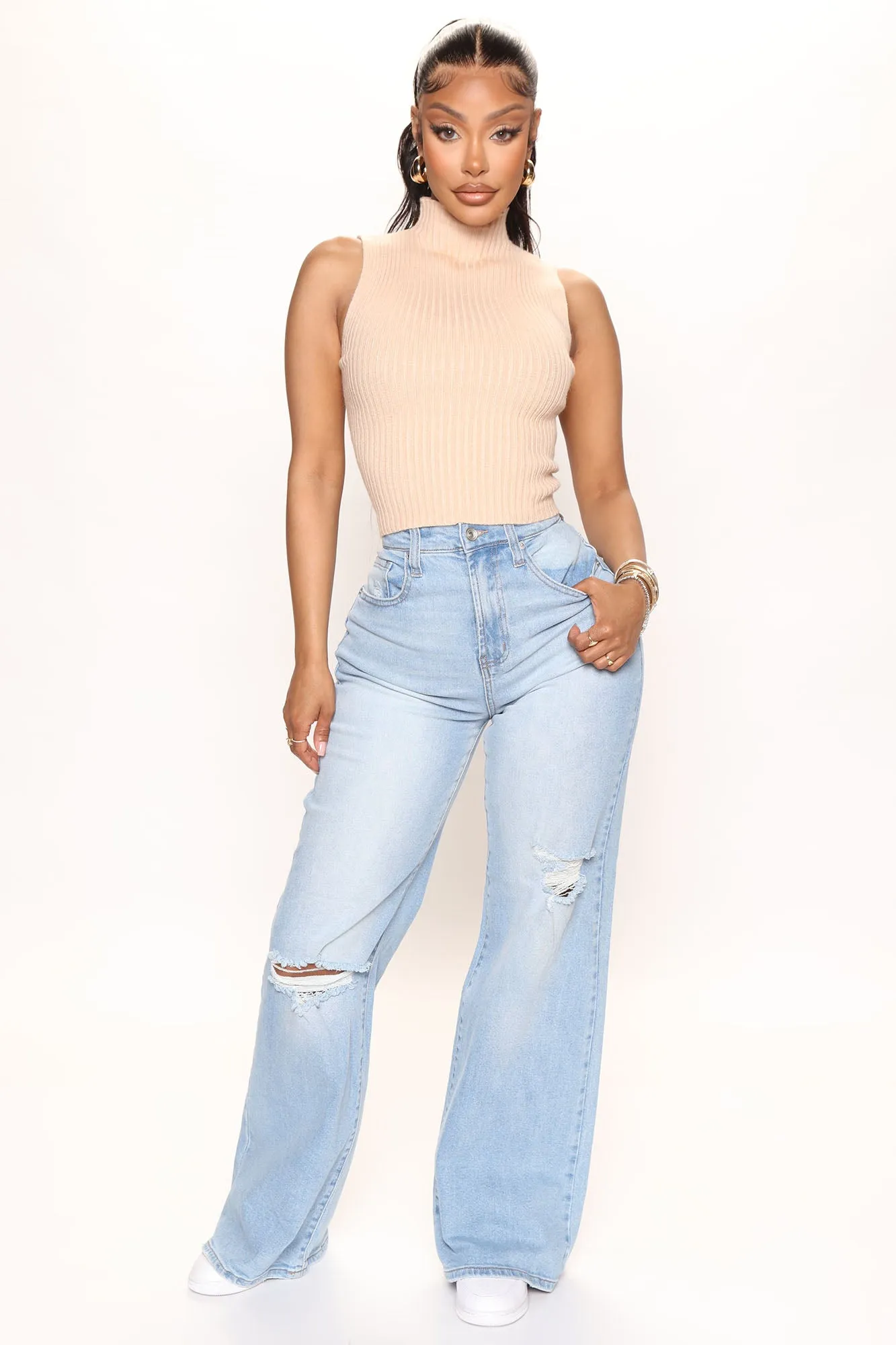 Beat You To It Mock Neck Top - Taupe