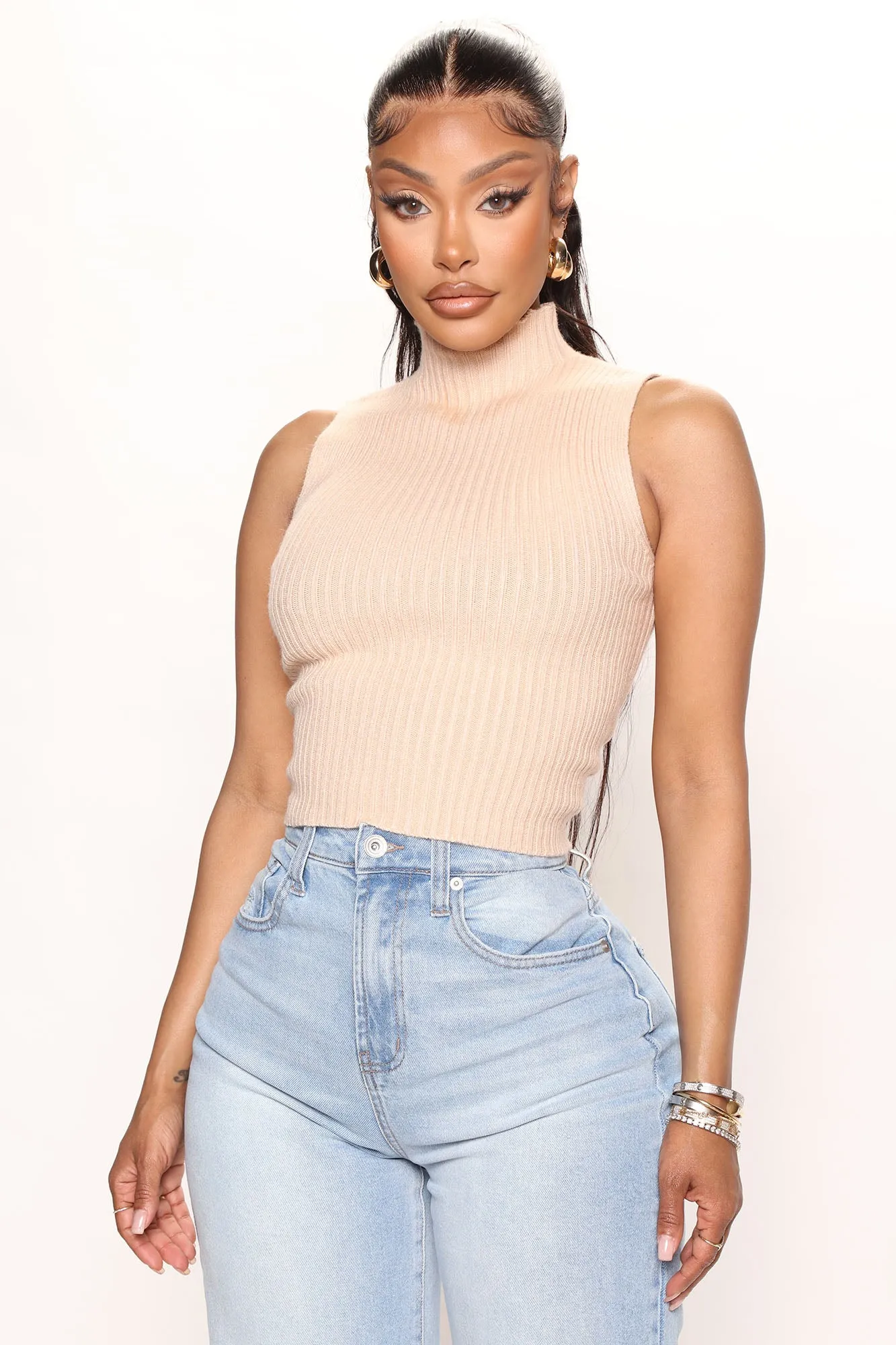 Beat You To It Mock Neck Top - Taupe