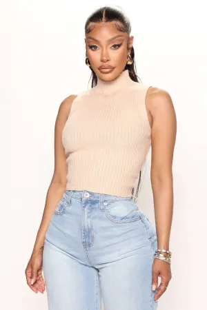 Beat You To It Mock Neck Top - Taupe