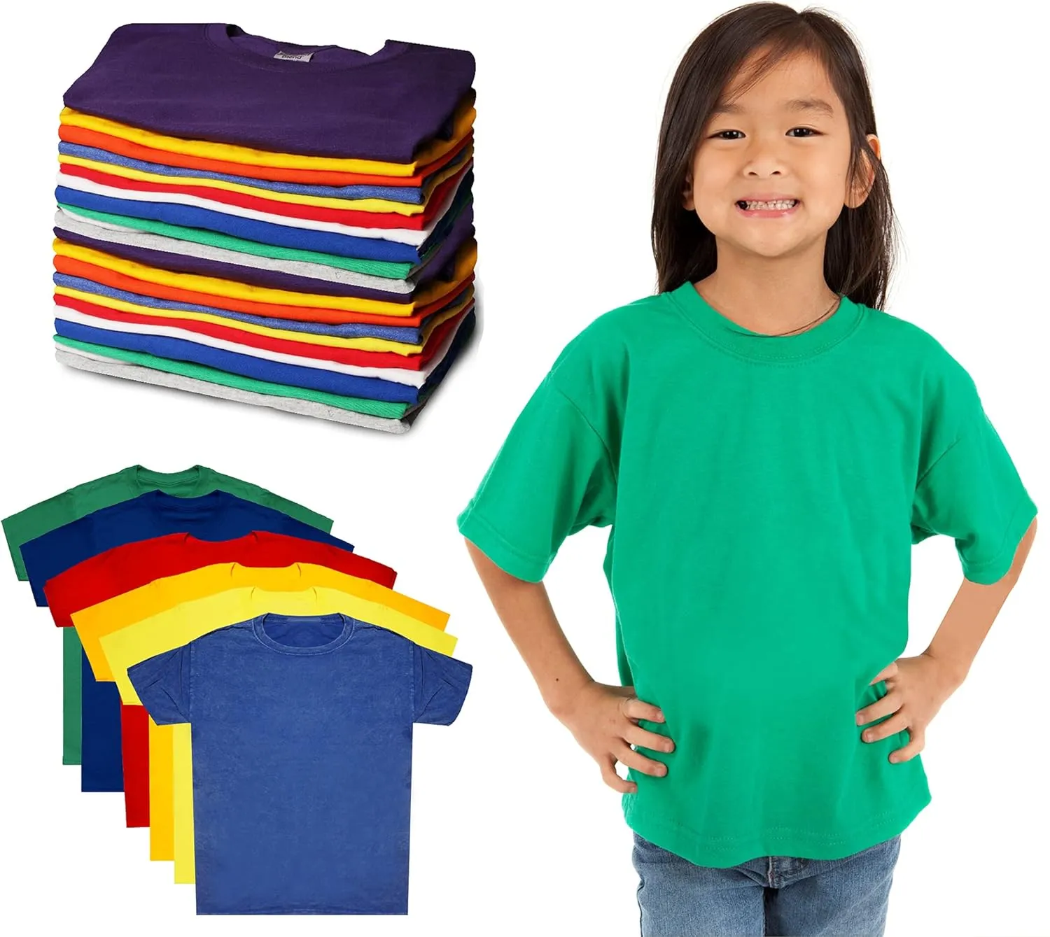 BILLIONHATS 12 Pack Kids Cotton Tshirts Bulk, Wholesale Unisex Children Tees, Lightweight Tshirt Packs for Boys Girls