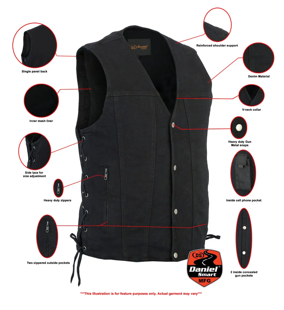 BK Men's Single Back Panel Concealed Carry Denim Vest